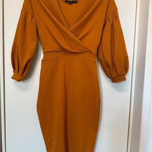 Boohoo Orange Ruched Wrap Dress with V-Neck